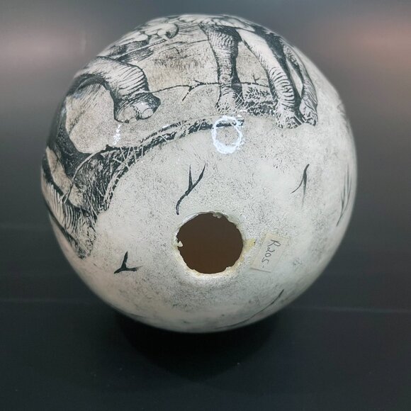 Ostrich Egg with Hand Drawn African Elephants. 5.5" x 5.5" x 7.5" - Picture 7 of 7